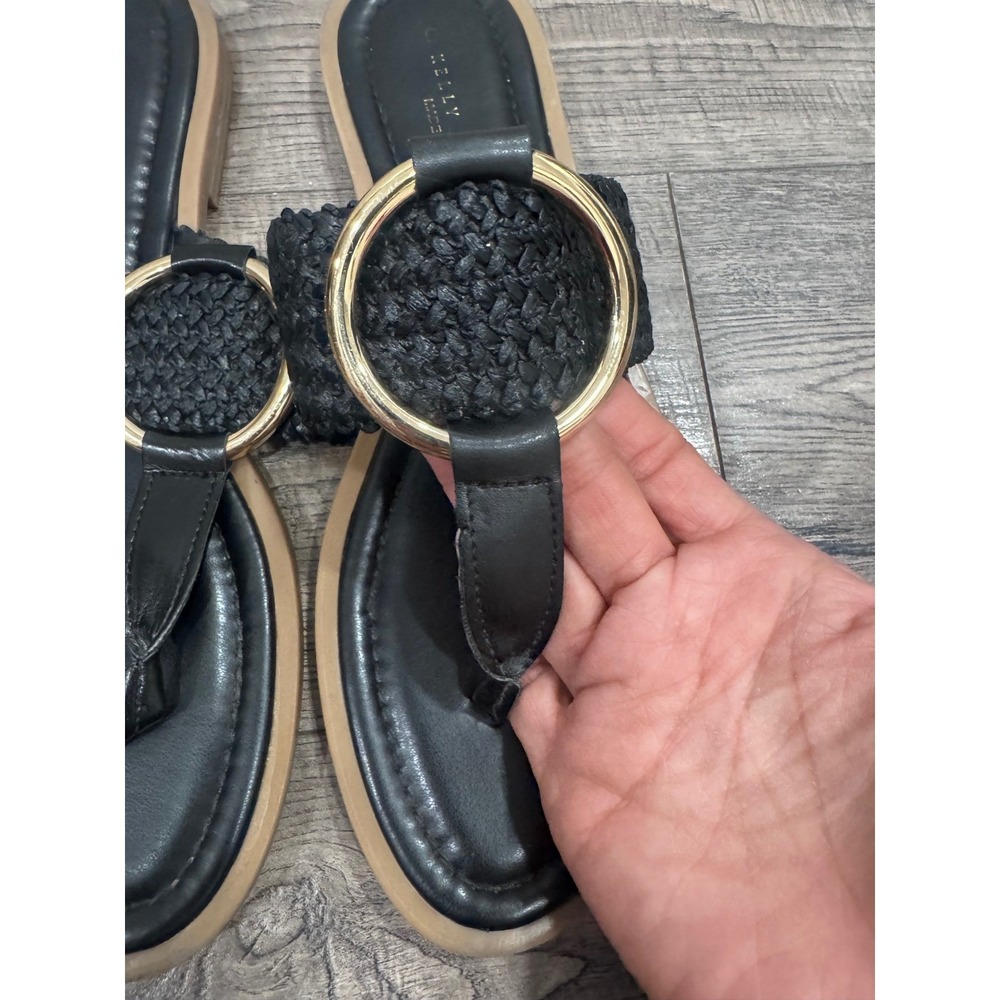 Kelly & Katie Made in Italy Black Woven Gold Ring Thong Flat Sandals Size 9